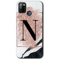 İnfinix Smart 5 Kılıf HD Desen Baskılı Arka Kapak - Pembe Mermer Desenli N Harfi