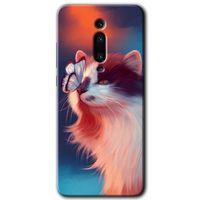 Xiaomi Mi 9T Kılıf HD Desen Baskılı Arka Kapak - Cat Butterfly + Kırılmaz Cam