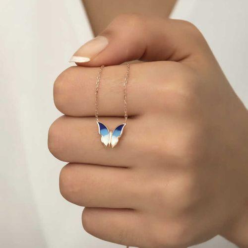 Lucky Life 925 Ayar Gumuss  Rose Minimal Kelebek Bayan Kolye