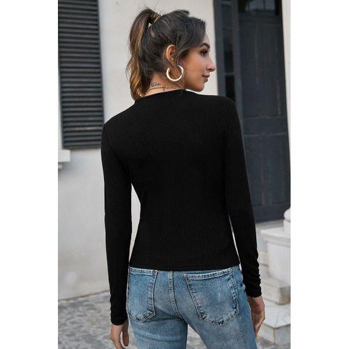 Kadın Siyah Uzun Kollu Fit Basic Crop Top Bluz