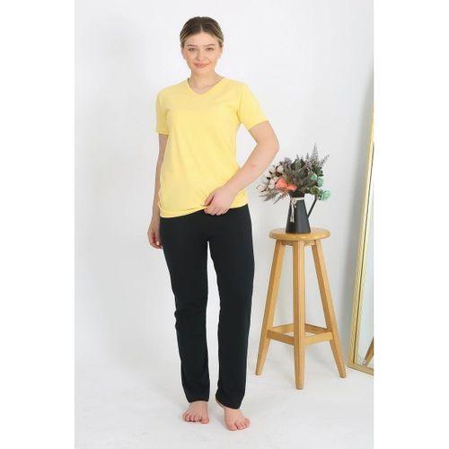 Kadın Kısa Kol Pamuk Penye Pijama Takım Sarı