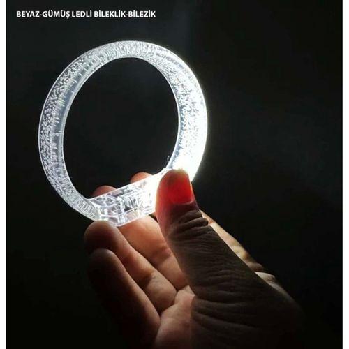 Eğitici Oyuncak Beyaz-Gümüş Led Işıklı Baskı Yapılabilen Pilli Bileklik Bilezik 1,5 cm Genişlik