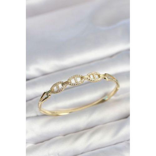 Gold Renk Gemi Zinciri Model Zirkon Taşlı Kadın Kelepçe Bileklik