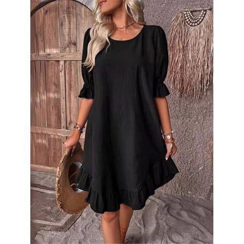 Kadın Kısa Kollu Kol Ve Eteği Volanlı Bisiklet Yaka Aerobin Elbise