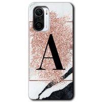 Redmi K40 Pro Kılıf HD Desen Baskılı Arka Kapak - Pembe Mermer Desenli A Harfi + Kırılmaz Cam