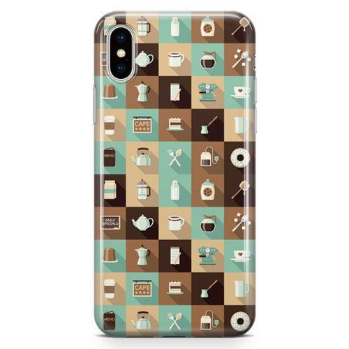 Apple iPhone X Kılıf Çay Kahve Makinesi Arka Kapak Koruma Desenli Full Koruyucu