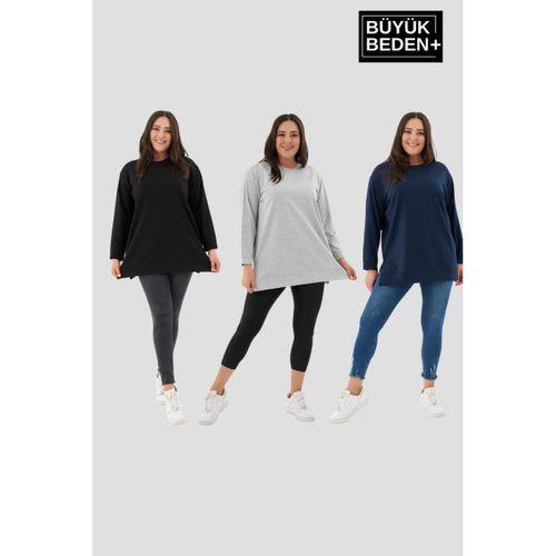 Kadın  Büyük Beden 3 lü Set ince Sweatshırt Tunik SPR26BTK990+3