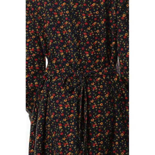 Uzun Kol Sümeyye Pazen Düğmeli Sonbahar ve Kışlık Uzun Elbise Siyah Syh