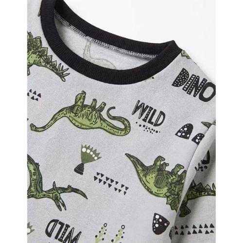 4/10 Yaş Dino Baskılı Pamuk Penye Çocuk Pijama Takımı