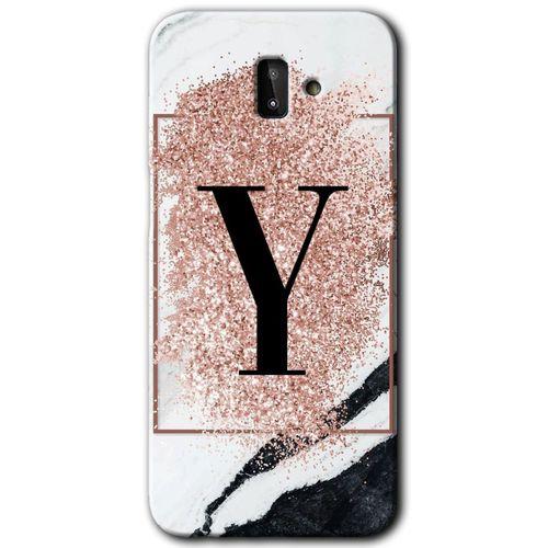 Galaxy J8 Kılıf HD Desen Baskılı Arka Kapak - Pembe Mermer Desenli Y Harfi