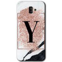 Galaxy J8 Kılıf HD Desen Baskılı Arka Kapak - Pembe Mermer Desenli Y Harfi