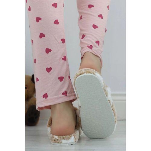 pilelistore Desenli Peluş Terlik Vizon