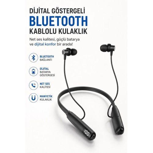 Dijital Batarya Göstergeli Bluetooth Özellikli Boyun Askılı Kulaklık