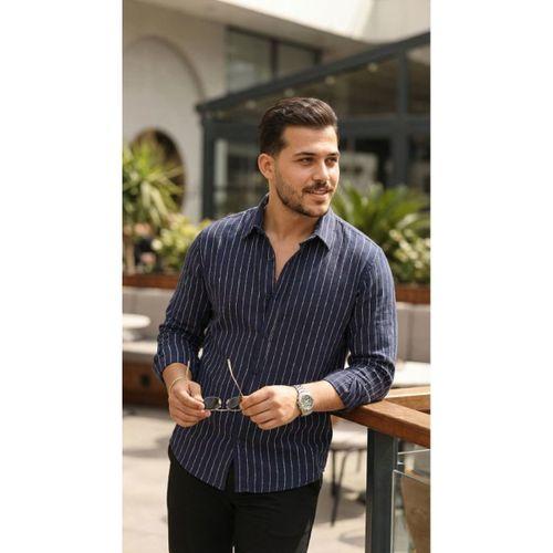 Erkek Çizgili Keten Gömlek