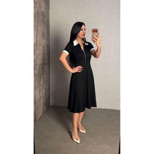 Kadın Kısa Kollu Ribana Ve Fermuar Detay Midi Boy Elbise