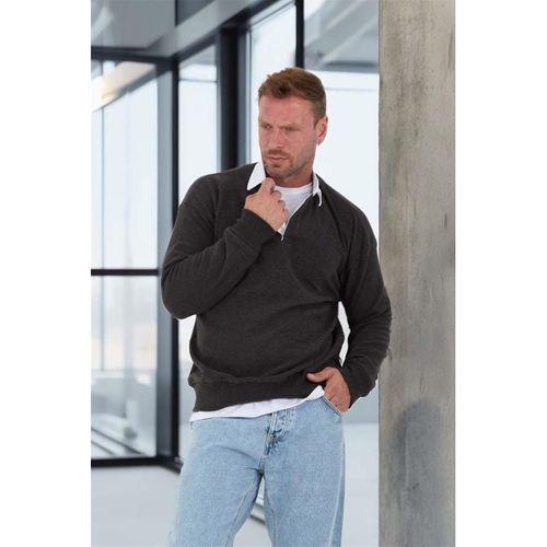 Polo Yaka Selanik Örme Kumaş Erkek Sweatshirt - Füme