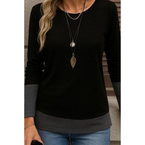 Kadın Uzun Kollu Açık Yuvarlak Yaka Blok Renkli Viskon Bluz