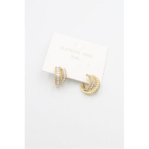 Baget Taşlı Küpe - Altın