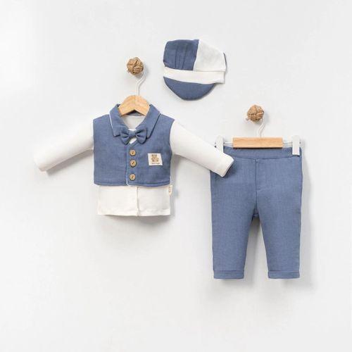 6-9-12-18 Ay Yelek Detaylı Kasketli Uzun Kollu Mevsimlik 3 Lü Erkek Takımı
