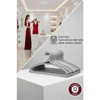 Giulia Vieri Selection: 12'li Premium İtalyan Tasarım İnce Siluet Kaymaz Elbise Askısı Seti GRİ