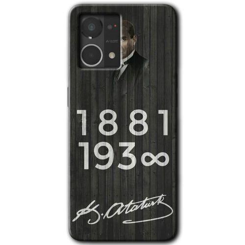 MRCİLETİSİM Oppo Reno 7 4G Kılıf HD Desen Baskılı Arka Kapak+Temperli Cam - Atatürk Ahşap İmza