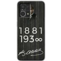 MRCİLETİSİM Oppo Reno 7 4G Kılıf HD Desen Baskılı Arka Kapak+Temperli Cam - Atatürk Ahşap İmza