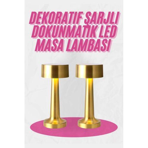 Altın Rengi Masa Ve Gece Lambası Dokunmatik Şarjlı Masa Lambası
