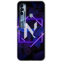 Tecno Spark 7 Pro Kılıf HD Desen Baskılı Arka Kapak+Temperli Cam - Dark Neon Yaprak N Harfi