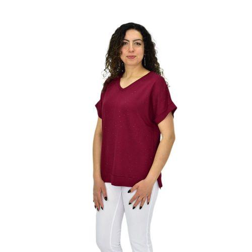 Kadın Yarım Kol V Yaka Taşlı Likralı Tişöt  BGL-ST04653