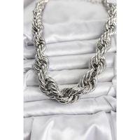 Pirinç Gümüş Renk Sarmal Halat Model Kadın Kolye