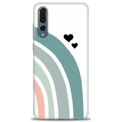 Huawei P20 Pro Kılıf HD Baskılı Kılıf - Gökkuşağı ve Kalpler + Tam Ekran Koruyucu