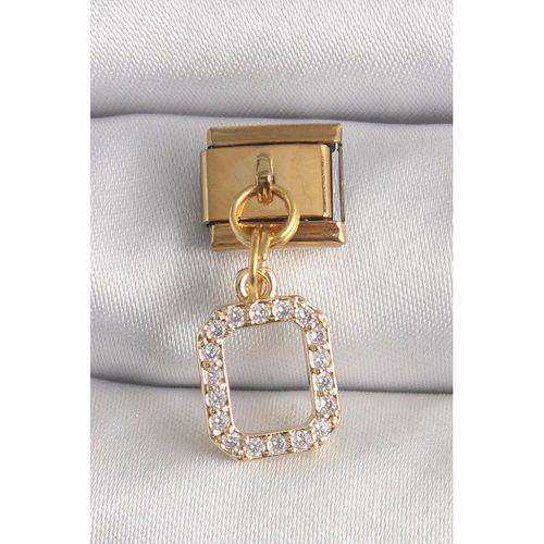 316L Çelik Gold Renk Sallantı Kare Zirkon Taşlı Nomination Charm