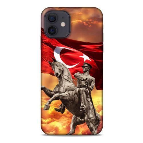 Apple iPhone 12 Kılıf Atatürk (47) Crystal Flex Kılıf Kızıl Bulut