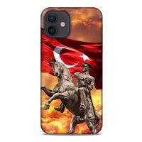 Apple iPhone 12 Kılıf Atatürk (47) Crystal Flex Kılıf Kızıl Bulut