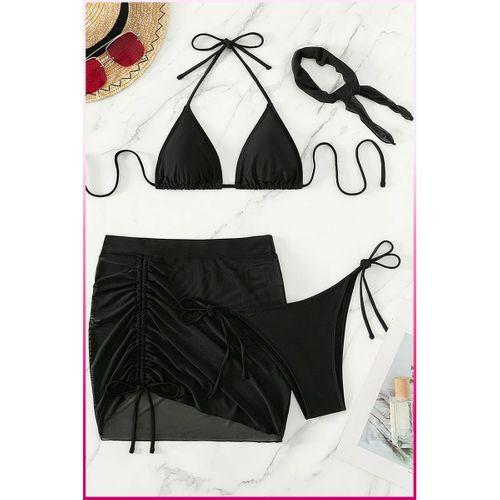 Siyah Askılı Bikini Takımı + Ayarlanabilir Büzgülü Etek – Tatil Stili
