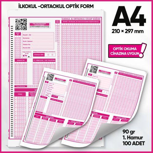 İlkokul-Ortaokul Deneme Sınavları İçin 100 Adet (90 GR) Optik Form - Optik Okuma Uyumlu