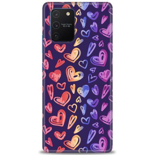 Samsung Galaxy A91 / S10 Lite Kılıf HD Baskılı Kılıf - Renkli Kalpler + Tam Ekran Koruyucu