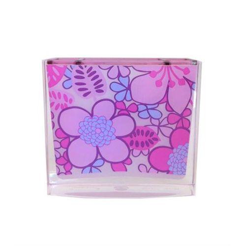 2 Adet Diş Fırçalık Pembe Çiçekli Akrilik 10X10X3Cm Banyo Seti