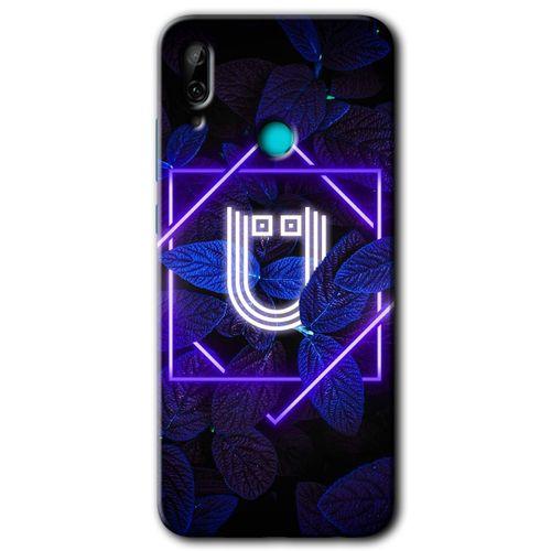 Huawei P smart 2019 Kılıf Baskılı Kapak - Dark Neon Yaprak Ü Harfi + 5D Tam Kaplayan Cam