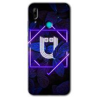 Huawei P smart 2019 Kılıf Baskılı Kapak - Dark Neon Yaprak Ü Harfi + 5D Tam Kaplayan Cam