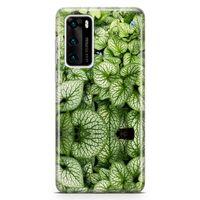 Huawei P40 Kılıf Mavi Çiçekli Yapraklar Arka Kapak Koruma Desenli Full Koruyucu