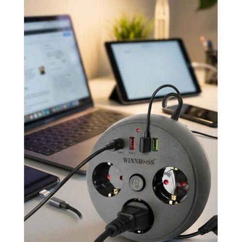 Çoklu Priz Akım Koruma 3 Soket 3 Usb Type C Hızlı Şarj 2m Uzatma Kablosu