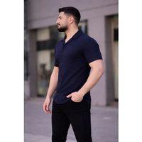 Erkek Waffle Kumaş Kısa Kollu Düğmeli Açık Yaka Regular Fit Gömlek - Lacivert