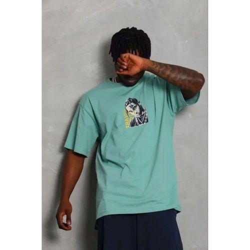 Erkek Baskılı T-Shirt Kısa Kol Bisiklet Yaka Regular Fit Rahat Kalıp Günlük Tişört - Mint Yeşili