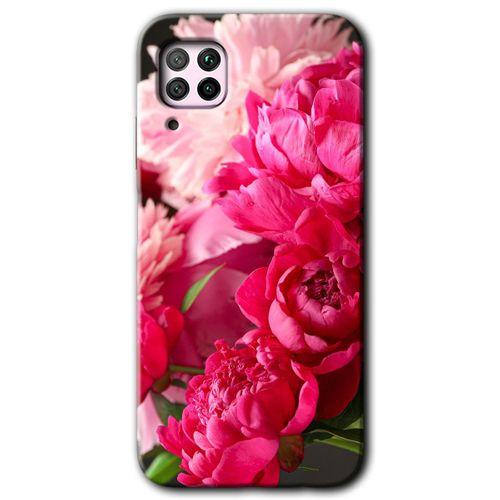 MRCİLETİSİM Huawei P40 Lite Kılıf Kapak - Kırmızı Beyaz Gül +Hayalet Ekran Yandan Gözükmez