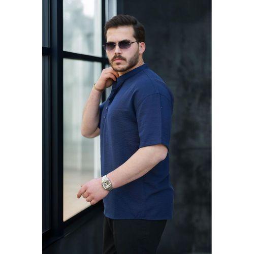 Wes Oversize Yarım Pat Bambu Kısa kol Gömlek - Lacivert