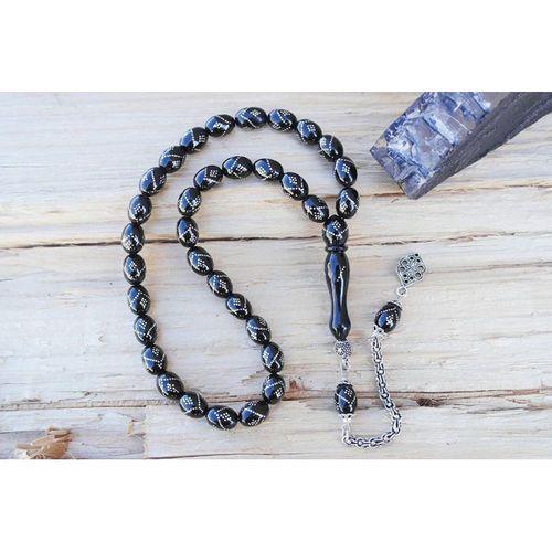 Oltu Taşı Beyzi Model Tek Zikzak Baklava İşlemeli Tespih