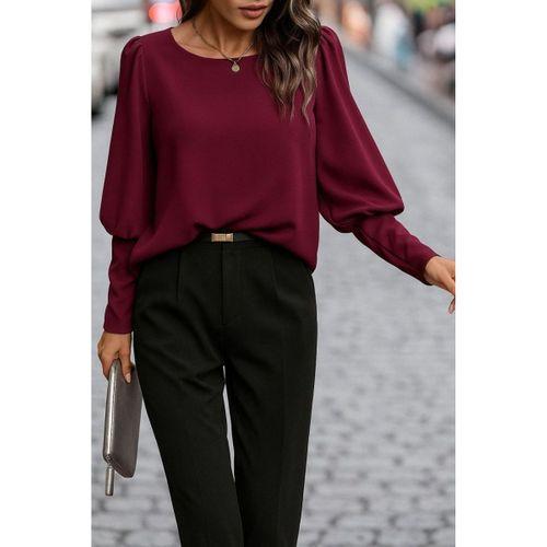 Kadın Uzun Kollu Yuvarlak Yakalı Düğmeli Ithal Krep Bluz
