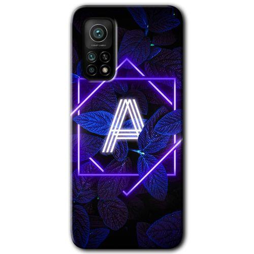 MRCİLETİSİM Xiaomi Mi 10T Kılıf Kapak - Dark Neon Yaprak A Harfi +Hayalet Ekran Yandan Gözükmez
