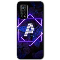 MRCİLETİSİM Xiaomi Mi 10T Kılıf Kapak - Dark Neon Yaprak A Harfi +Hayalet Ekran Yandan Gözükmez
